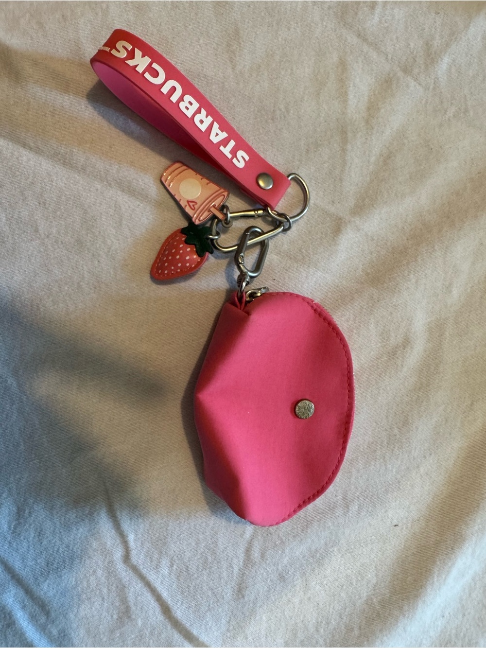 Starbucks Hot Pink Zip Wristlet Coin Pouch with Strawberry Tag